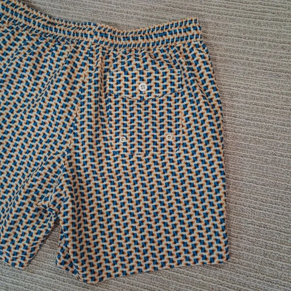 George Mens Swim Trunks L 36 38 Blue Orange Geometric Shorts Mesh Liner Quick...
